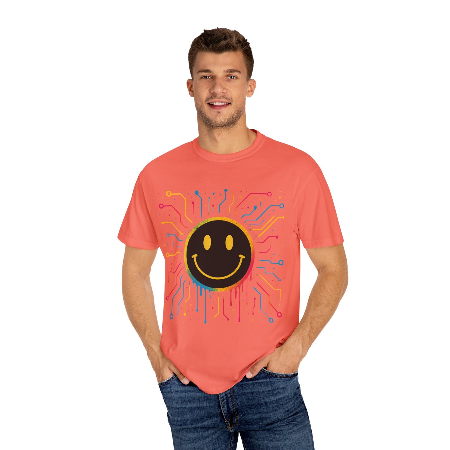 NEVERMIND GRID Smiley Face Unisex Garment-Dyed T-shirt