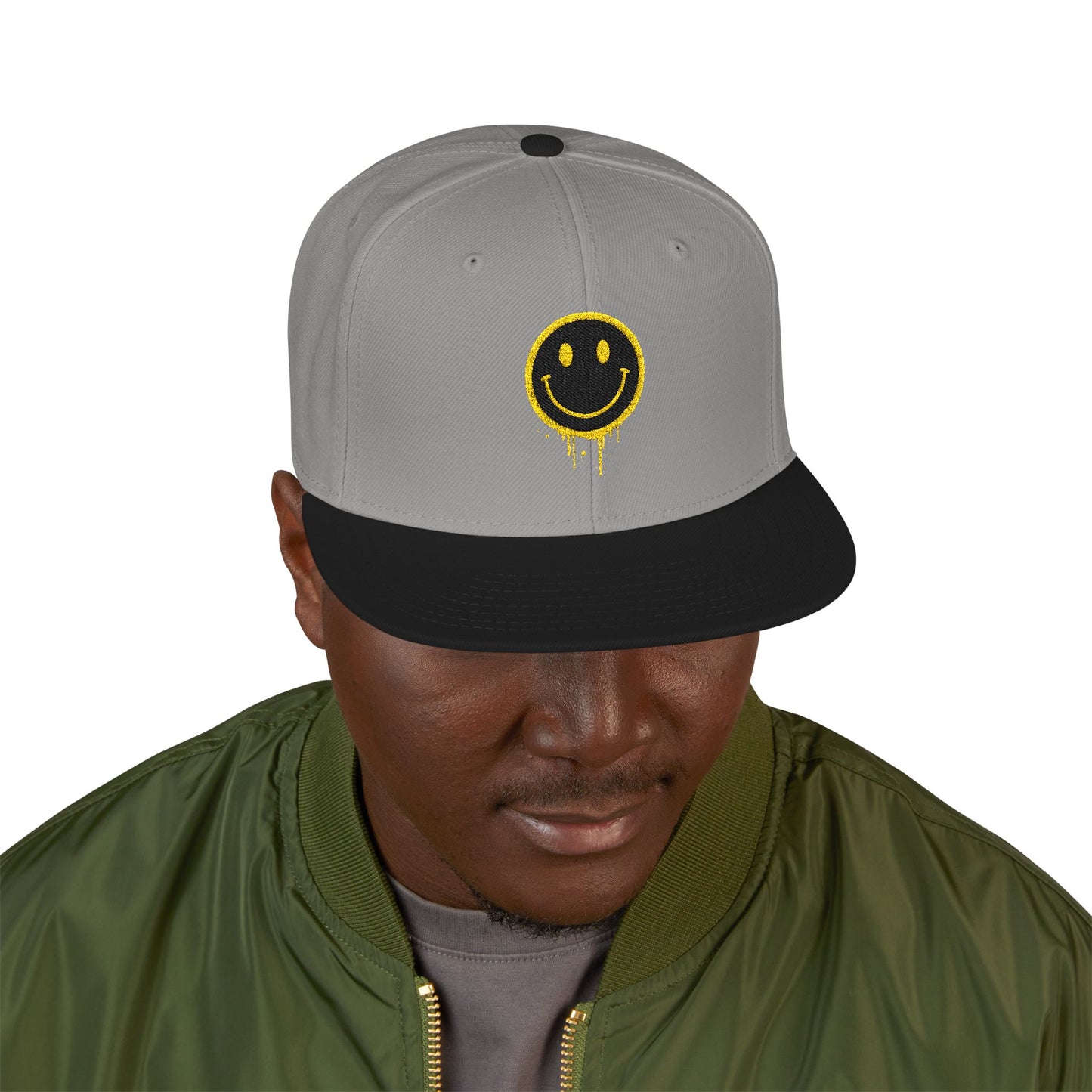 NEVERMIND Graffiti Smiley Face Embroidered Snapback Cap, Trendy Hat for Summer, Streetwear Accessory, Gift for Teenagers, Casual Outfit