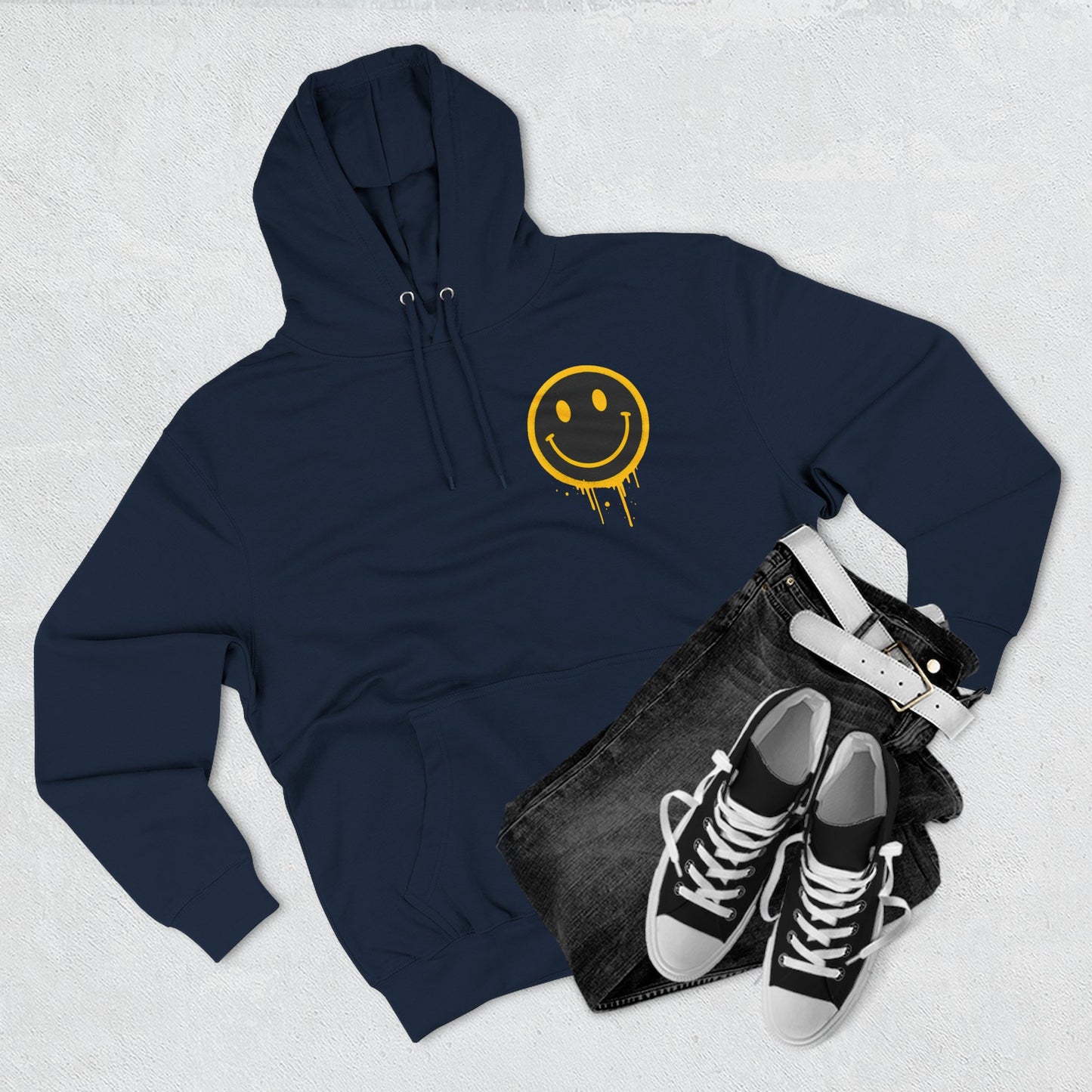 Smiley Face Three-Panel Fleece Hoodie, Comfortable Sweatshirt for Casual Wear, Gift for Friends, Happy Vibes, Art-Inspired Fashion, [...]